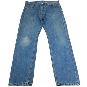 Levis 505 Jeans Mens 36 x 32 Straight Leg Blue 100% Cotton Distressed Denim‎